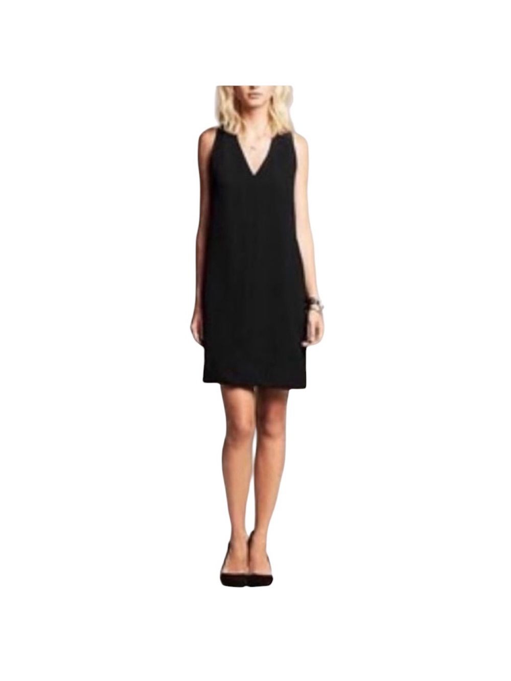 Banana Republic  Classic Black V-Neck Sleeveless Shift Dress in Black/ Small